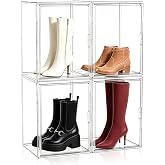 MSHOMELY Stackable Boot Storage Organizer Tall Boot Storage Box, 4 Pack | Super Large, Clear Plastic Boots Storage Bins, Boot Shoe Organizers for Closet, Boot Holder Display Case for Cowboy, Backpack