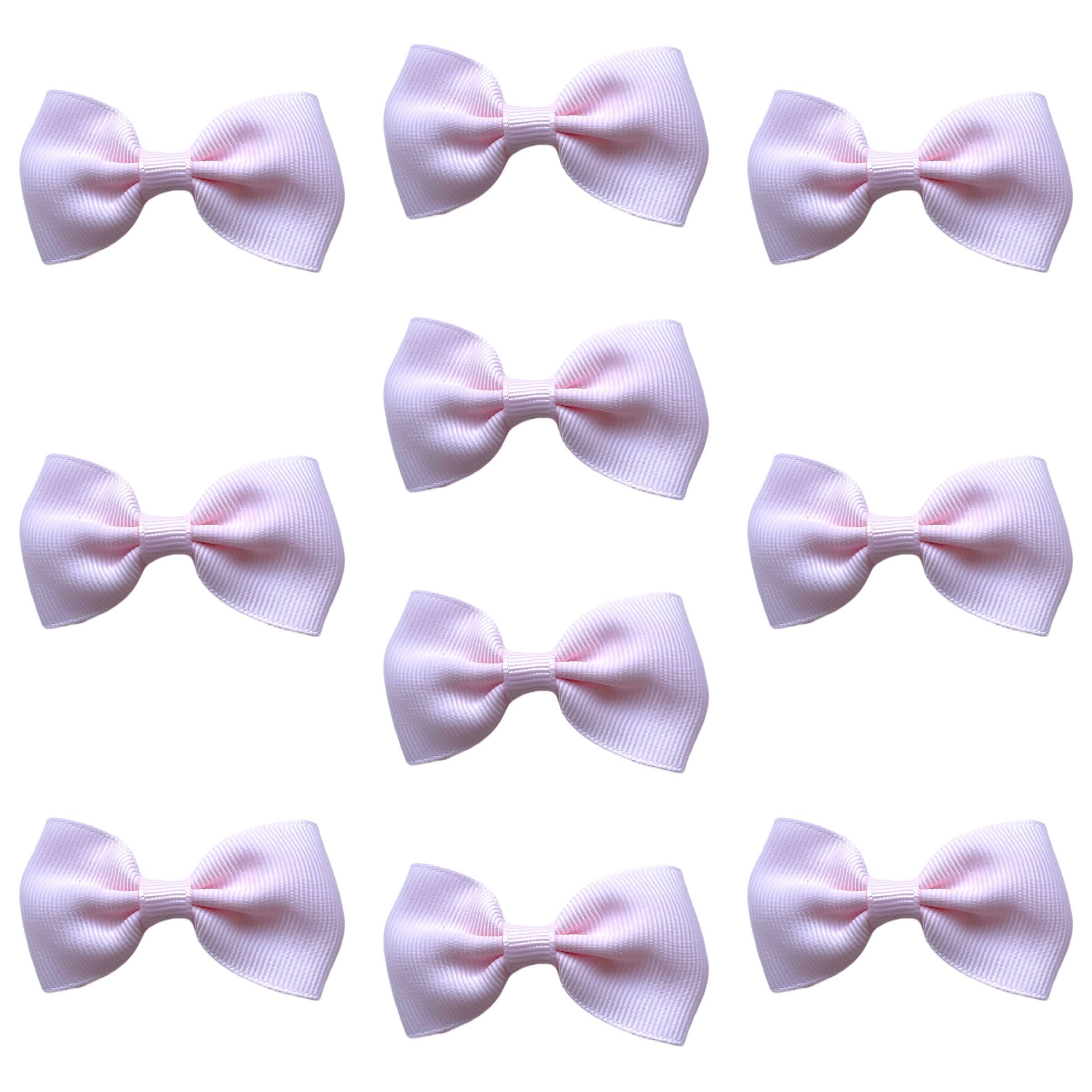 Pale Pink Hair Bows Clips Slides Grips Grips 2.7" inch Soft Ribbon Small Straight School Hairbows for Girls 10pcs