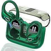 Wireless Earbuds 75hrs Bluetooth 5.4 Headphone Sport, 2026 Bluetooth Earbuds Stereo Deep Bass Over Ear Bud with Earhooks, ENC Noise Cancelling Mic, IPX7 Waterproof Earphone for Gym/Workout, Dark Green