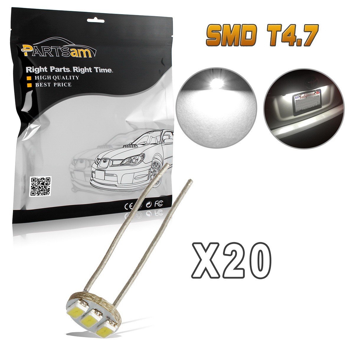 Partsam 20Pcs 4.7mm-12v Car White Mini Bulbs Lamps Indicator Cluster Speedometer Backlight Lighting For GM GMC