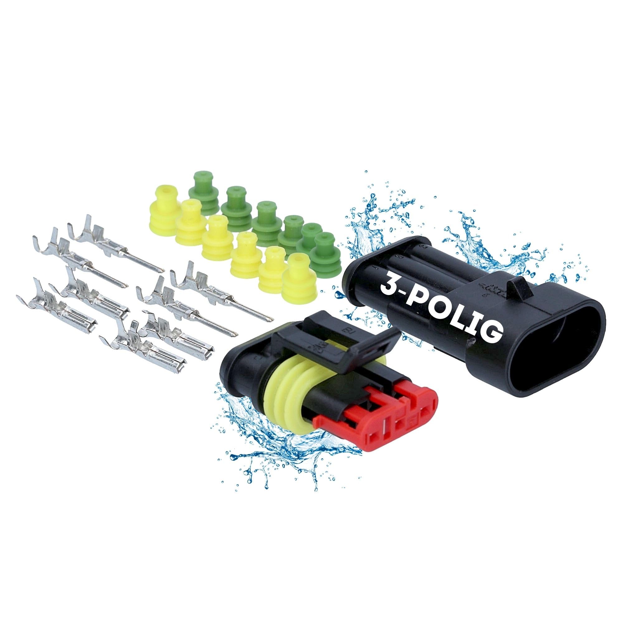 Kalitec KALI-1003 AMP Superseal Set 3 pin I automotive connector 1.50 mm² I waterproof IP67 I oil-resistant quick connector made of glass fibre reinforced polyamide for car, motorbike