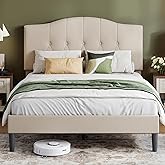 LINSY Queen Bed Frame, Linen Upholstered Platform Bed Frame with Adjustable Headboard & Solid Wood Slat Support, Heavy Duty Platform Bed Queen Size, NO Box Spring Needed, Noise-Free, Beige