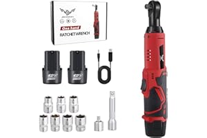 JENABOM Cordless Electric Ratchet Wrench Set 12V Power Ratchet Tool Kit with 2 Packs Battery and Charger