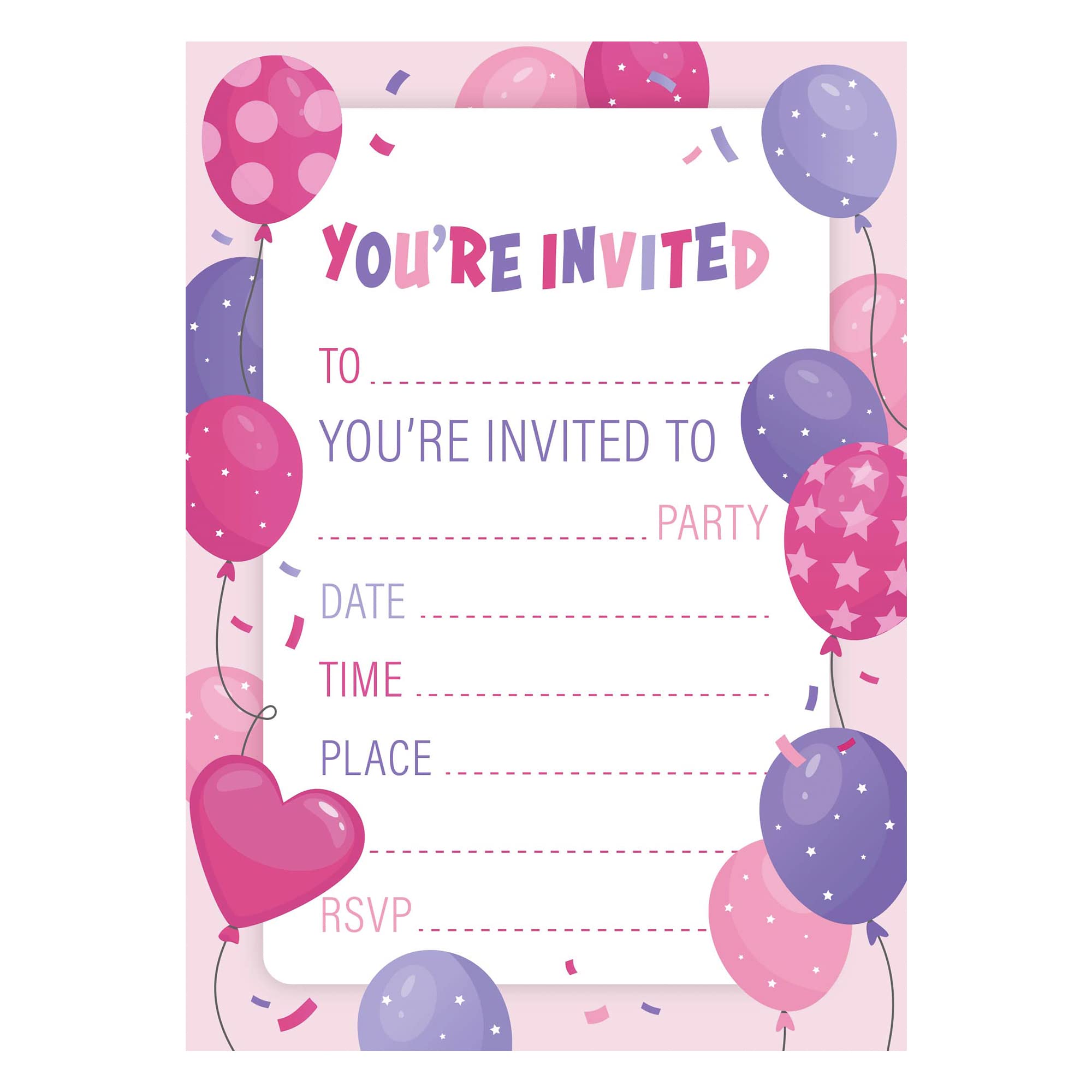 Kirsten McMillan 32 Pink Birthday Party Invitations for Kids with Envelopes - Pack of 32 Balloon Party Invites for Girls & Boys - Designed and Printed in the UK — image 1