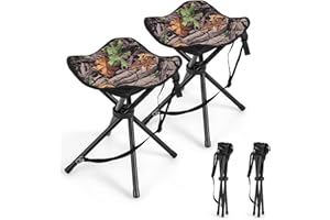 GYMAX 2 Pack Folding Stool, Portable Tripod Lightweight Hunting Stool with Shoulder Strap, Outdoor Hunting Chair Blind Chair for Fishing Camping, Hiking, Backpacking, Camouflage