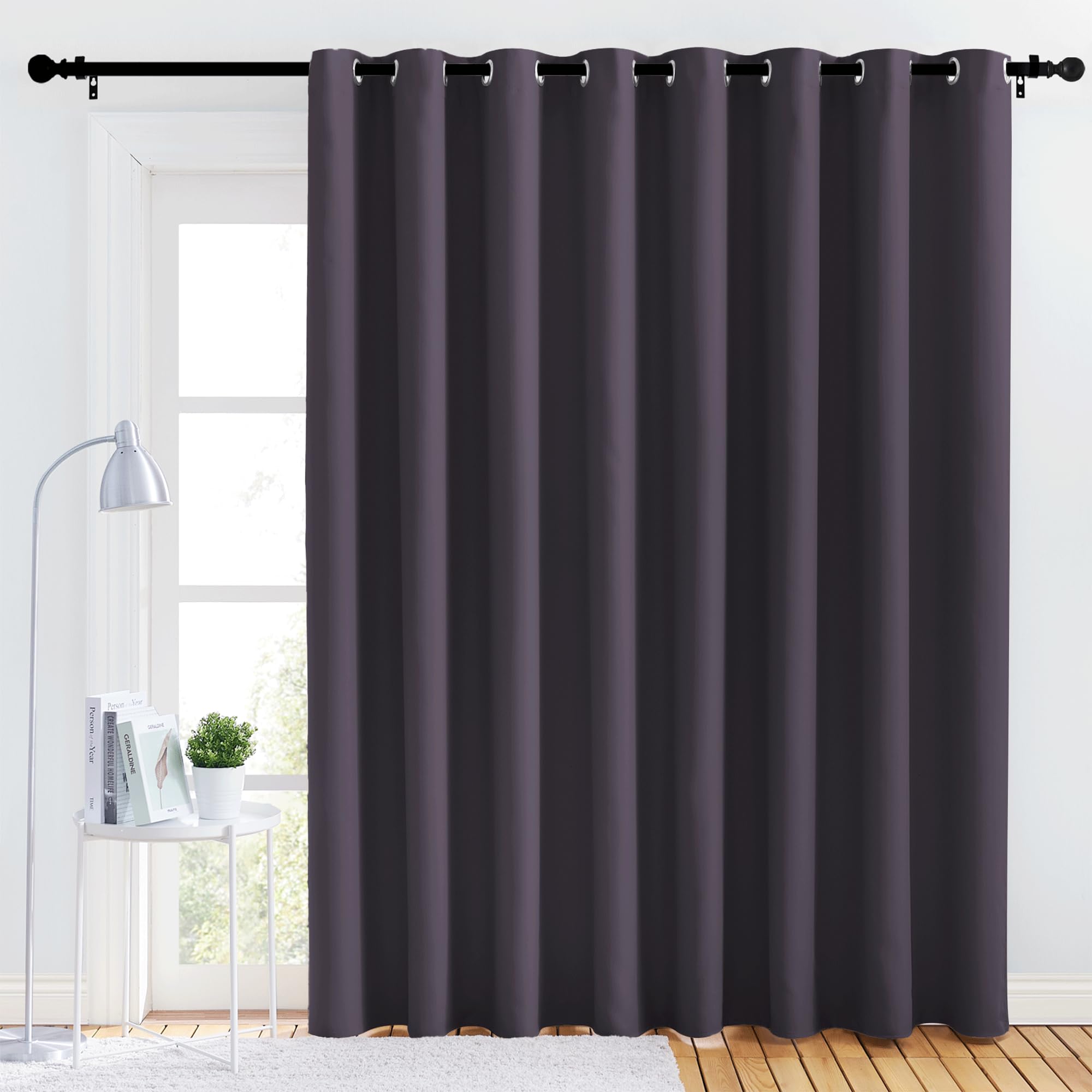 NICETOWN Bedroom Blackout Curtain Panel - (120 inches by 108 inch, Greyish Purple, 1 PC) Energy Saving Thermal Insulated Grommet Blackout Drapery for Patio, Room Divider Curtain Image