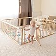 GGF Wooden Baby Playpen -95 * 55 * 24 in, Large Wood Gate Playpen for Babies and Toddlers, Baby Fence Play Yard with Door for Kids Activity Center