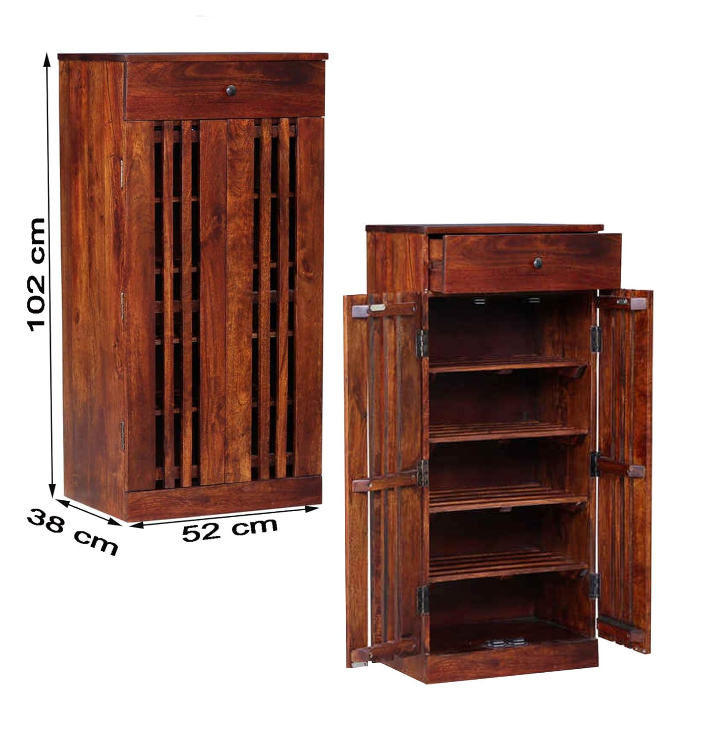 Nikunj Solid Wood Shoe Rack Cabinet With 1 Drawer For Home