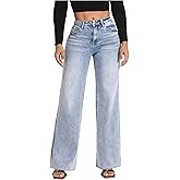 ONESO Wide Leg Jeans for Women High Waisted Stretchy Baggy Jeans BBL Loose Fit Tummy Control Denim Pants Raw Hem Casual