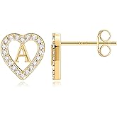 Anoup Valentines Gifts for Kids Heart Initial Earrings for Girls - S925 Sterling Silver Post CZ Hypoallergenic Stud Initial Earrings for Women Teen Girls Birthday Gifts for Kids Jewelry