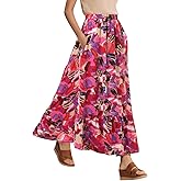 Urban CoCo Women's Summer Flowy Boho A-Line Pleated Maxi Skirt Elastic Waist Long Beach Skirts with Pockets