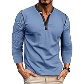 Men's Henley Shirts Classic Casual Basic Tee Shirts Long Sleeve Cotton Button T Shirts