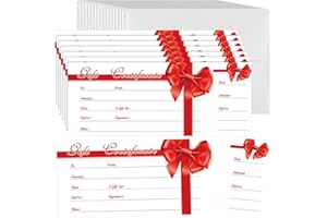 Sinmoe 50 Sets Gift Certificate for Business with 50 Pcs Envelopes Blank Gift Certificate Cards with Name and Address Rustic for Beauty Salon Restaurants Birthday(4.72 x 2.36 Inch, Ribbon Style)