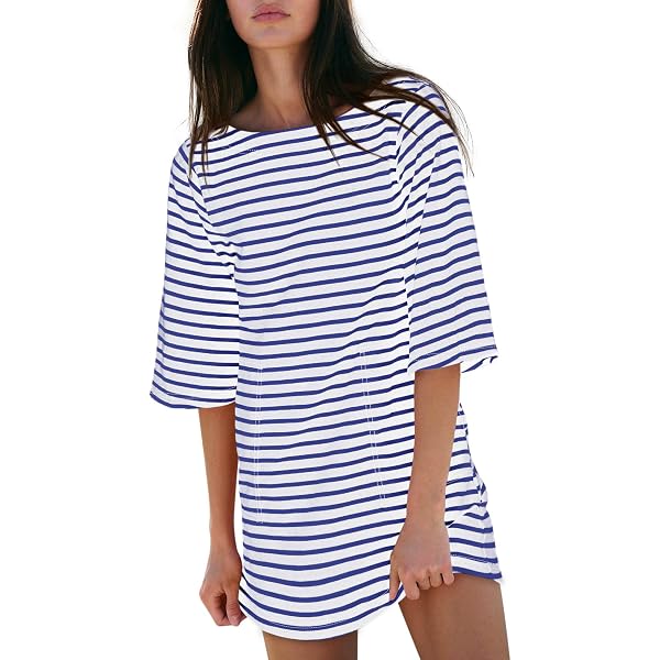 kule t shirt dress Kule - The Tee Dress - Cream/Navy Pinstripe