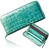 VOICE Align type Long wallet Leather made by MASINI in Italy Cowhide ART.Stain Glass Women's Elegant and easy to use Vertical card case IN gift box (Turquoise)