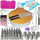 Cake Decorating Kits,124 Pcs Cake Decorating Supplies Tool for Beginners Cake Turntable(48 Russian Piping & Nozzles,Cake Turn