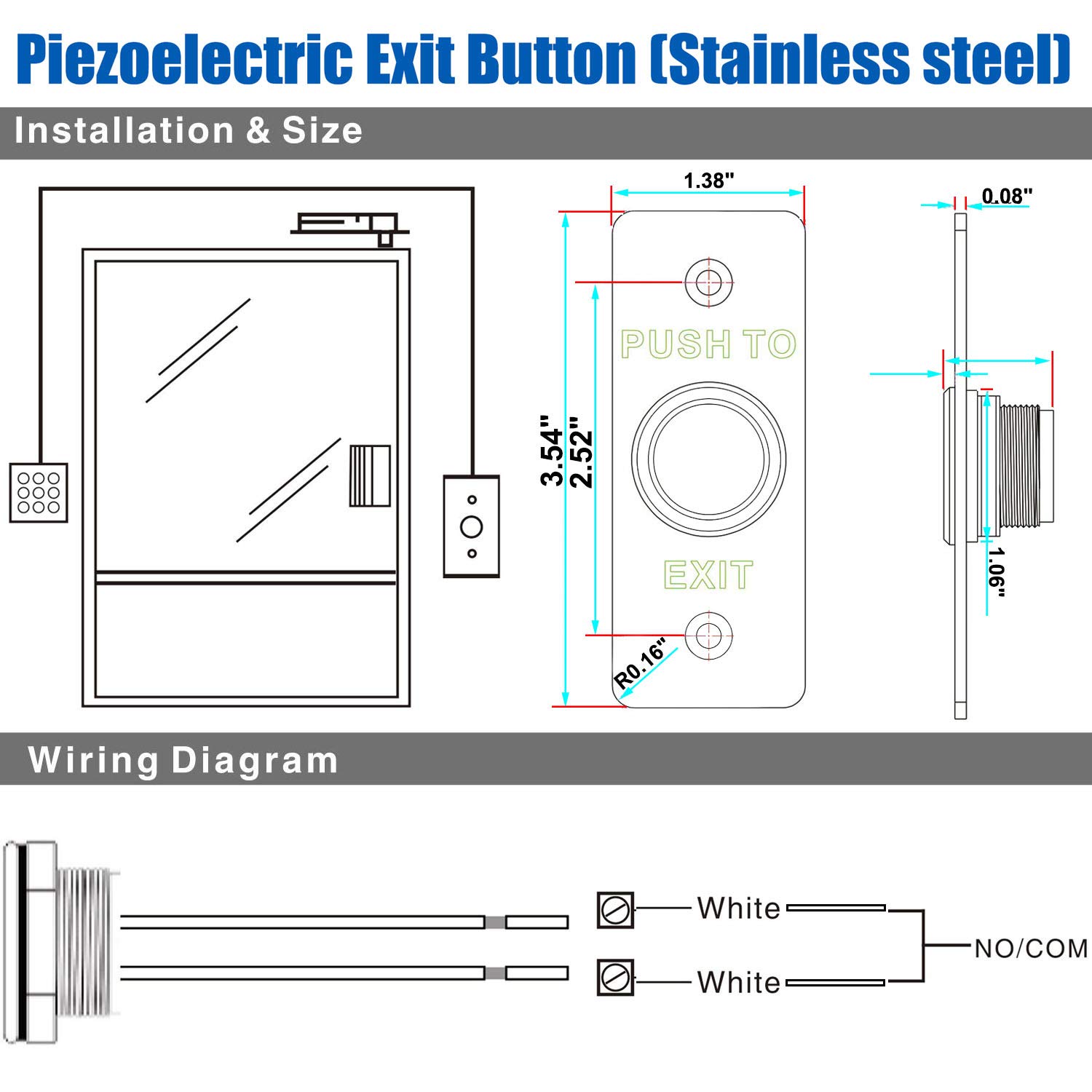 Uhppote Stainless Steel Panel Waterproof Piezoelectric Exit