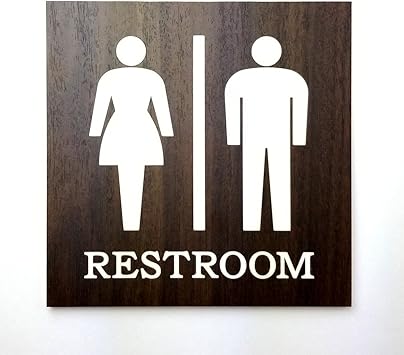 Amazon トイレ標識 女性男性共用 屋外 屋内 両対応 おしゃれでかっこいい木目調のシンプルなトイレサインプレート 両面テープ付 標識 サイン 文房具 オフィス用品