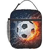 Echoserein Soccer Ball In Fire Lunch Bag Insulated Lunch Box Reusable Lunchbox Waterproof Portable Lunch Tote For Men Women