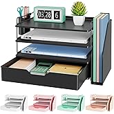 Kitsure Desk Organizer - 4-Tier Office Desk Accessories with Drawer & Pen Holder, Tool-Free Assembly Organizer with Non-Slip Pads, for Office Supplies Storage, Plastic, 13.3" x 8.0" x 10.8", Black