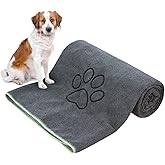 KinHwa Microfiber Dog Towel Super Absorbent Pet Bath Towel Large Size for All Dogs and Cats with Embroidered Paw Print (Grey,