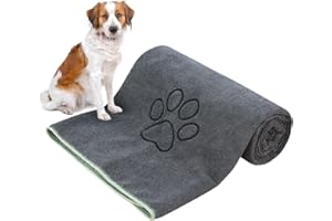KinHwa Dog Towel Super Absorbent Microfiber Dog Drying Towel Soft Pet Bath Towel for All Dogs and Cats with Embroidered Paw Print 30inch x 50inch Gray