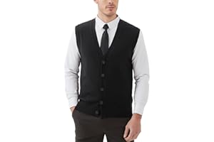 Kallspin Men's Sweater Vest Wool Blend V-Neck Button Sleeveless Cardigan Vest Sweater