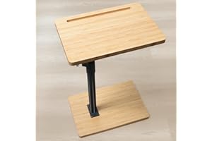 YUHFERA 360° Rotatable Sofa Tray Table for Couch Arm - Height Adjustable End Table for Bed or Chair with Phone & Tablet Slots, TV Tray Table, Side Table Tray for Small Spaces（Bamboo,Rectangle）