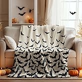 Horaldaily Halloween Flannel Blanket Throw, Bats Beige Soft Fuzzy Plush Cozy Fleece Blankets for Couch Sofa Bed Lounging, Ideal Gifts for Kids Adults Wife Self, 50x60