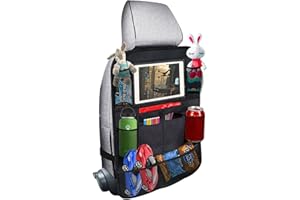 Exptolii Car Backseat Organizer, Seat Back Protector Kick Mats with 10" Tablet Holder and 10 Storage Pockets for Kids, Toddlers, Travel Accessories (1 Pack)