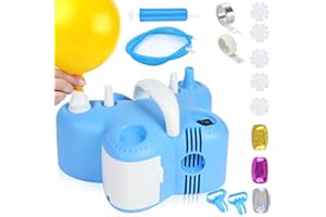 HXHWISE Balloon Pump,Electric Balloon Pump,Dual Nozzle Blower Balloon Inflator with Hand Pump,Portable Air Balloon Inflator Pump Balloon Blower for Party Decorations (Blue)