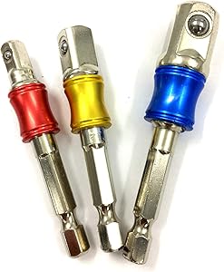 PANOVO (3Pcs) Power Hand Tools Sockets Adapter sets, Hex Square Nuts Driver Drill Impact Socket Extension Bit Adapter Socket Wrench Adapter Set 1/4