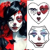 Halloween Face Gems Jewels Tattoos for Women Day of the Dead Face Skull Clown Temporary Tattoos Glitter Rhinestone Crystal Stones Makeup Stickers for Halloween Rave Cosplay Party 2Pcs