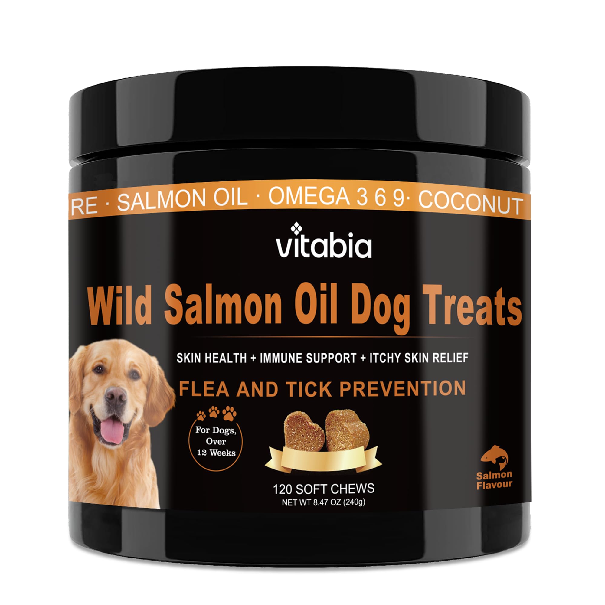Salmon Oil for Dogs Chews | Dog Treats For Itchy Dry Skin, Allergies and Flea Treatment for Dogs With Omega 3 Fish Oil For Dogs, Probiotics for Dogs and Vitamins - Dog Chews (120 Chews)