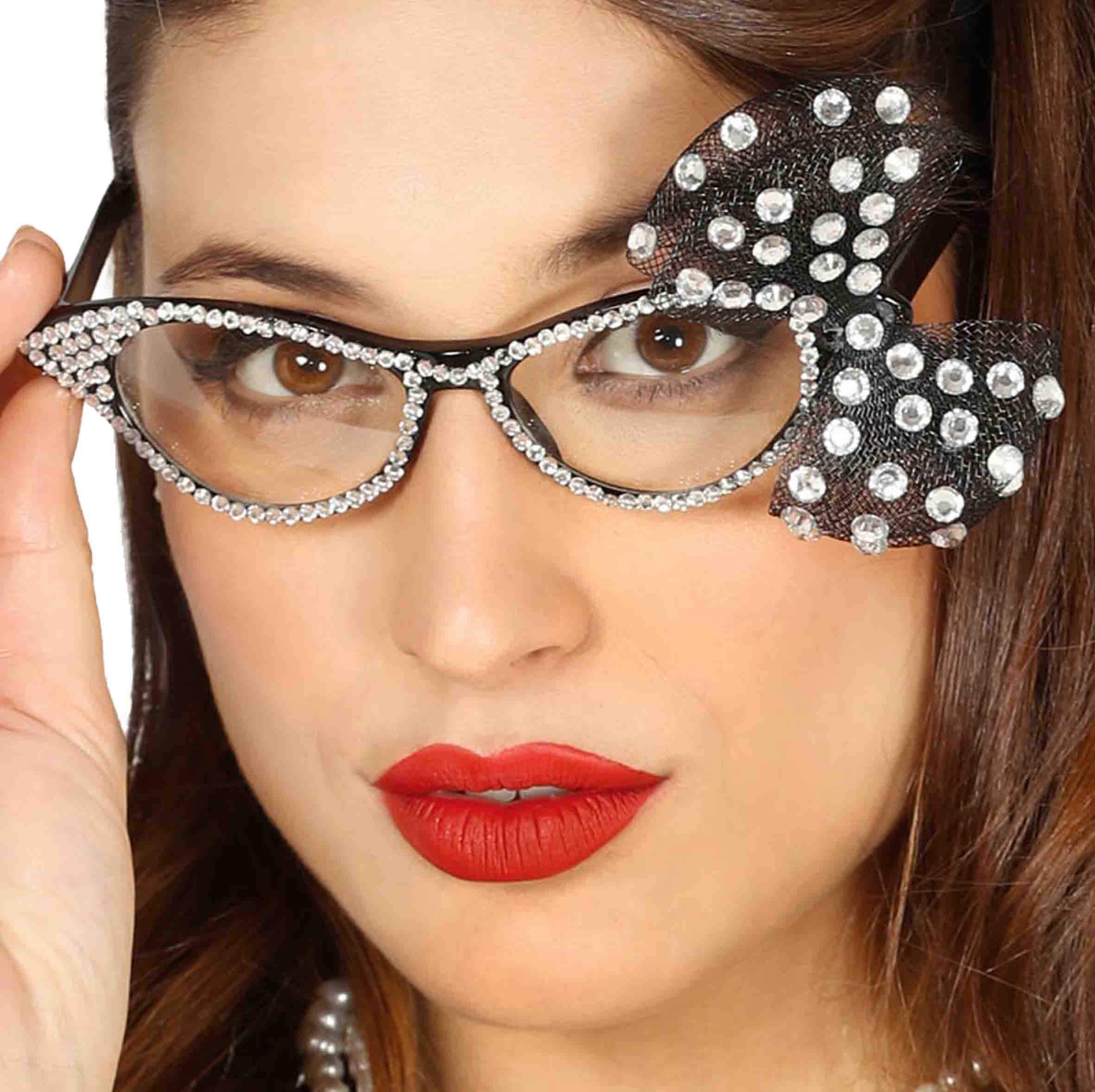 GUIRCA - 17269 Glittered Glasses 50's Model with Bow, Black