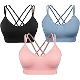 VEQKING Women's Cross Back Sports Bra Padded Strappy Medium Support Yoga Bra for Workout Fitness 3 Pack