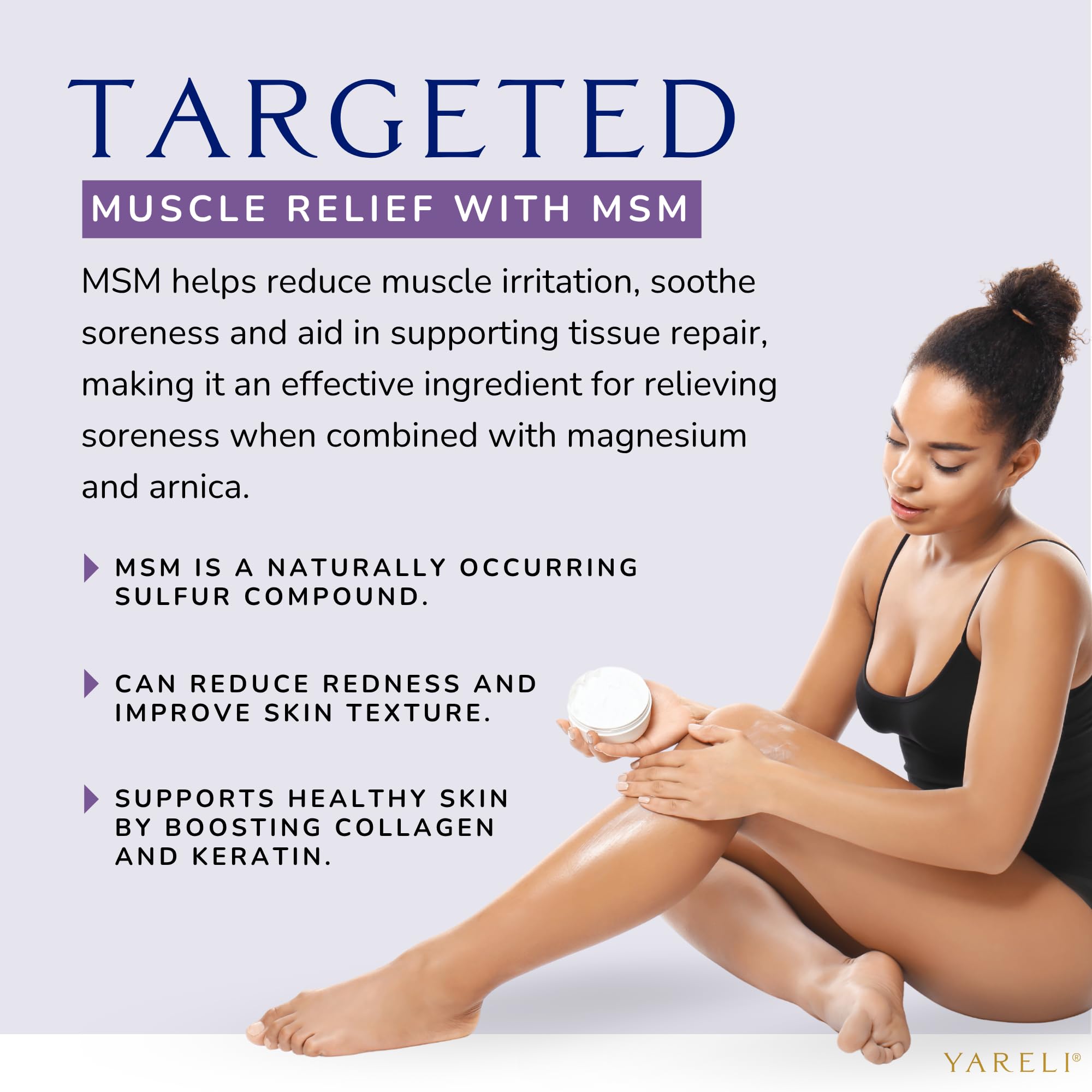 YARELI Magnesium Cream for Pain & Sleep Support - Topical Lotion with Arnica, MSM for Leg Cramps, Muscle Tension, Evening Leg Relaxation - Safe for Adults (4 Fl Oz (Pack of 1), Lavender)