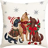 ARGOOFG Christmas Pillow Covers 18x18 Inch Buffalo Plaid Dog Decorations Outdoor Winter Throw Pillows Snowflake Xmas Decorative Candy Cane Pillowcases Holiday Decor for Couch