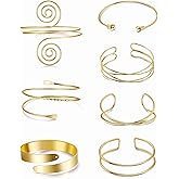 LOREMOW 7Pcs Upper Arm Cuff for Women Gold Silver Open Arm Cuff Bracelets Adjustable Armlet Armband Minimalist Coil Swirl Arm Cuff Bracelet Jewelry
