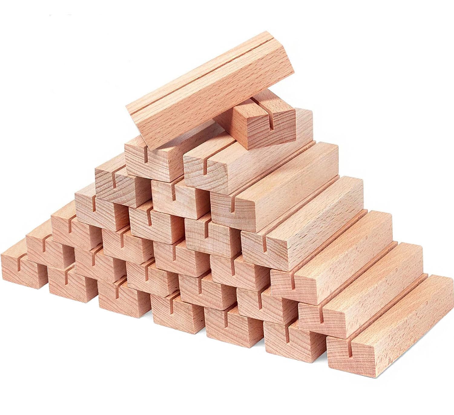 Gipizi 30Pcs Wooden Place Card Holders, Wood Photo Picture Card Holders for Weddings Banquets and Parties, Table Number Holder Stands, Wood Menu Holder for Restaurants