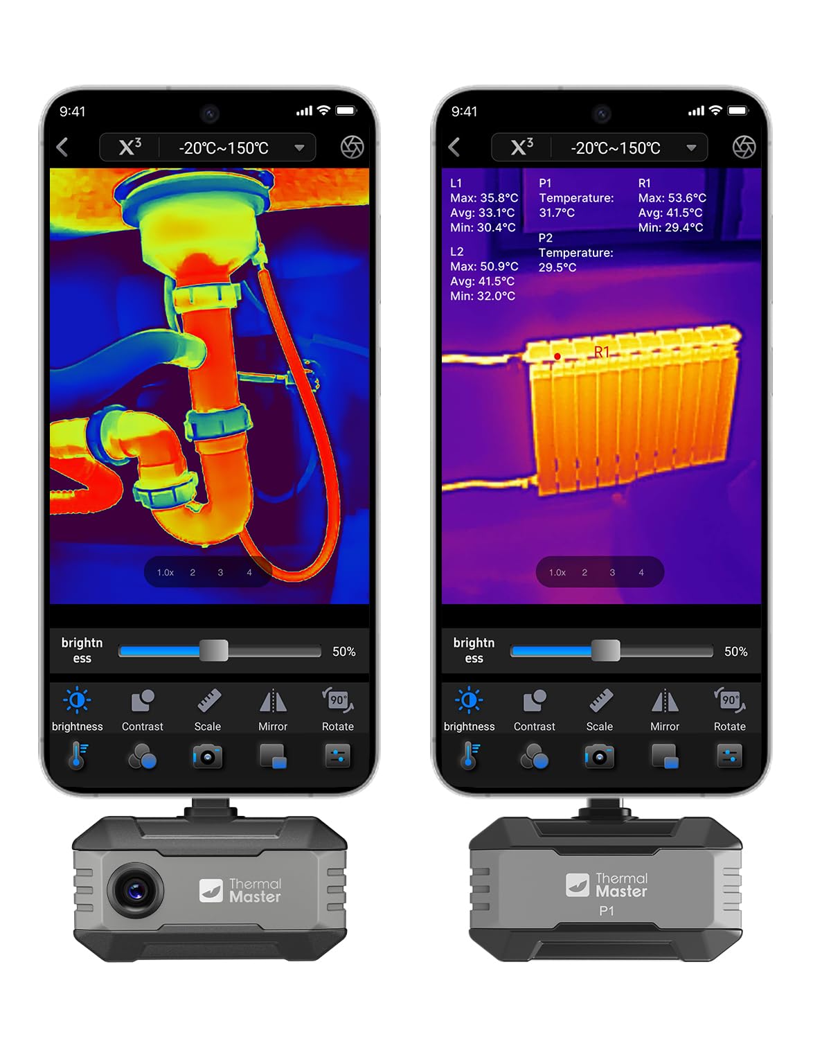 Thermal Master P1 Wärmebildkamera für iPhone 15/16 und Android Infrarotkamera mit Super IR Auflösung 320x240, Wärmebildkameras ±2℃ Genauigkeit Haus-Inspektion 15x Zoom, Grau