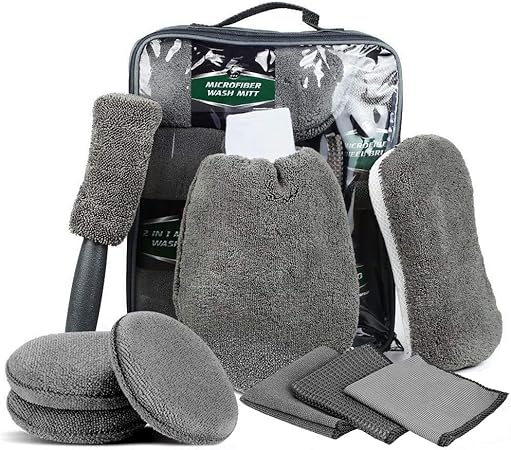 Amazon 洗車用品 9点セット Flaradise 洗車タオル 洗車用スポンジ 洗車グローブ タイヤブラシ ワックススポンジ 洗車セット組合せ 収納バッグ付き 愛車をピカピカに グレー 洗車用品セット 車 バイク
