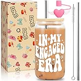 Engagement Valentines Gifts-In My Engaged Era,Wedding Presents for Women,Bride to be Gift for Her,Bridal Shower Gifts,Future Mrs Fiance Gift,16oz Iced Coffee Glass Cup with Lids Straws and Straw Cover