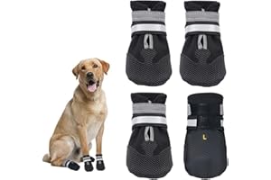REESTBOO Dog Boots, 4 Pcs Waterproof Dog Shoes Pet Rain Boots with Reflective Straps & Anti-Slip Soles, Doggie Paw Protectors