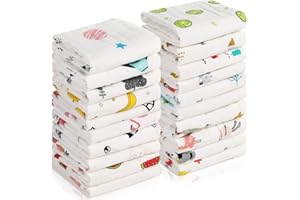 Chumia 20 Pack Muslin Baby Burp Cloths Large 20 x 10 Inches Cotton Baby Burp Rags Towel and Washcloths Face Towels 6 Layers Super Absorbent for Infant Shower,20 Styles