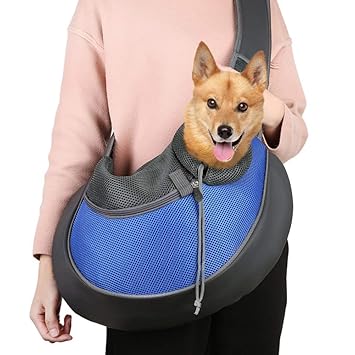 Pets Empire Mesh Hands-free Pet Carrier Shoulder Bag with Adjustable Strap and Zipper for Dogs and Cats (Blue, Large)