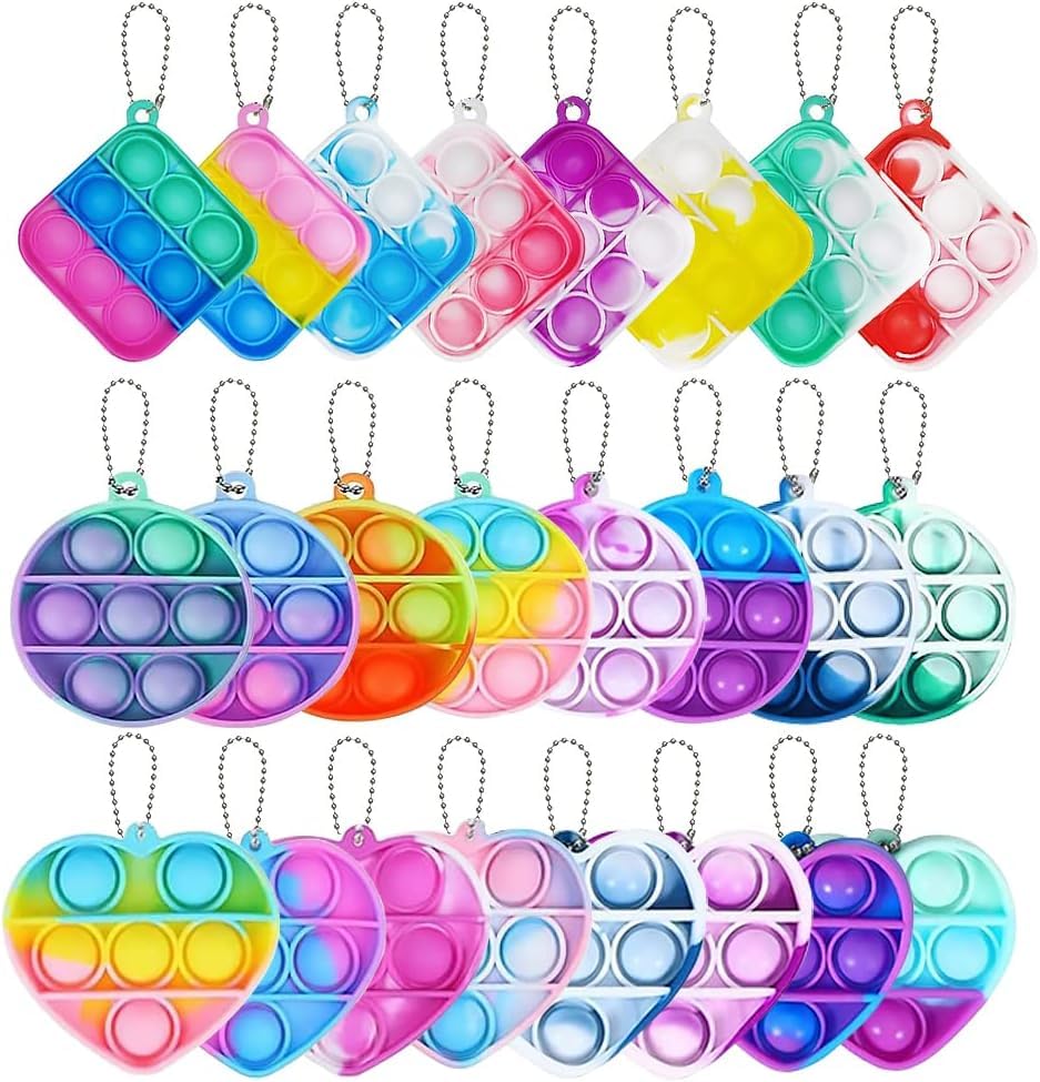 SUMAS 24 Psc Mini Pop Keychain Fidget toys, Stress Relief Bubble Pop Party Bag Fillers for Kids - Fidget Toy Valentines Gifts for Kids | Bubbles Sensory Toys Party Bags - Kids Girls Boys Stuffers Gift