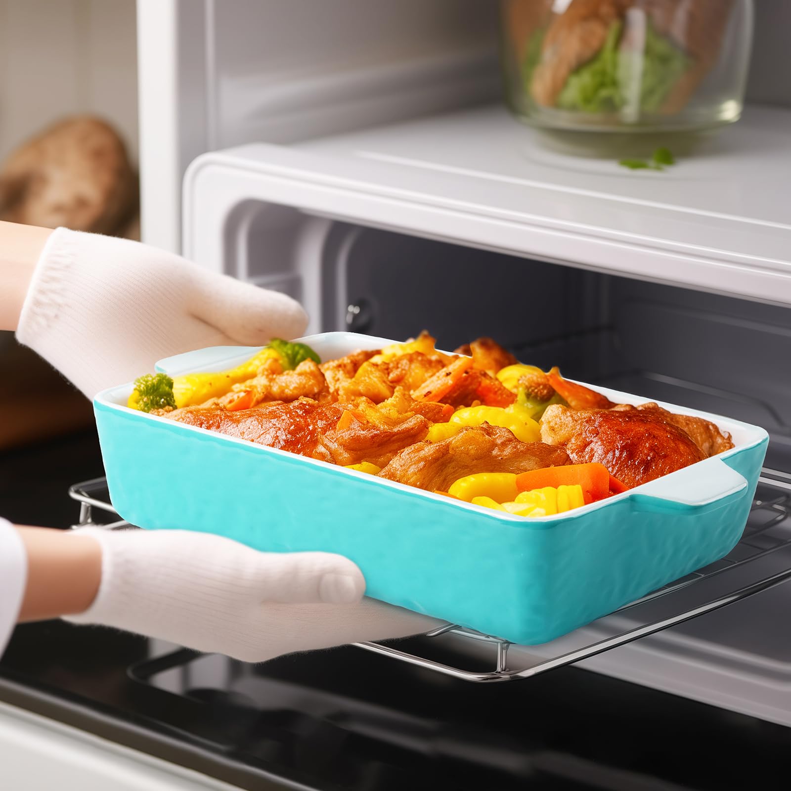 Krokori Casserole Dishes for Oven, Ceramic Baking Dishes, Lasagna Pan with Handles, Porcelain Baking Pan Deep, Bakeware for Baking, Cooking, Wedding Gift, Set of 3 (11.6