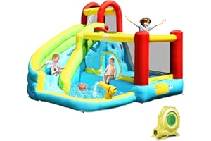 HONEY JOY Inflatable Water Slide, Water Bounce House & Water Park w/Splash Pool & Slides, Climbing Wall, Indoor Outdoor Blow 