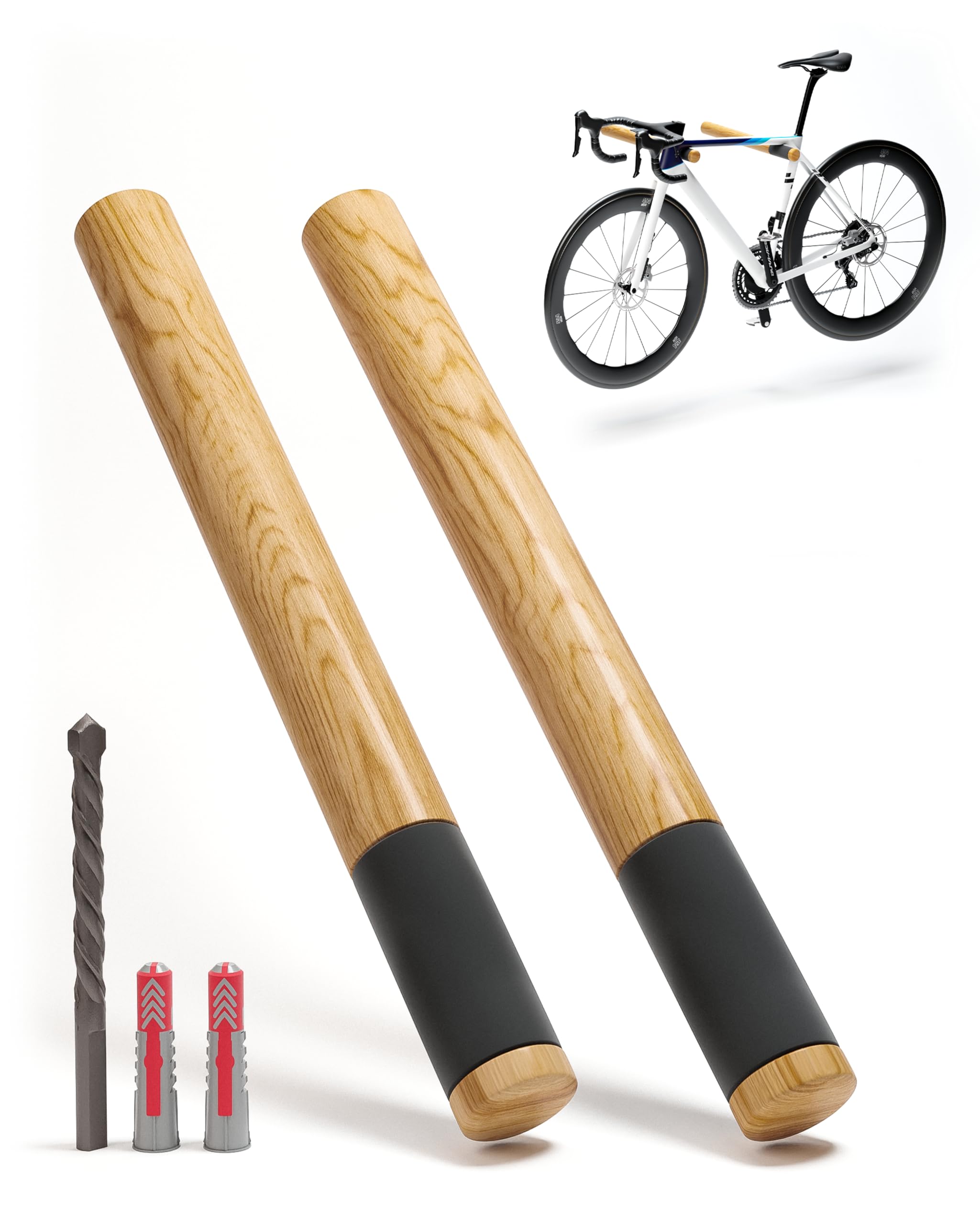 Borgen Bike Wall Mount - Racing Bike Wall Mount Wood for Wall - Noble oak wood with soft rubber pad - Bike Wall Mounts for MTB, Road Bike and City Bike